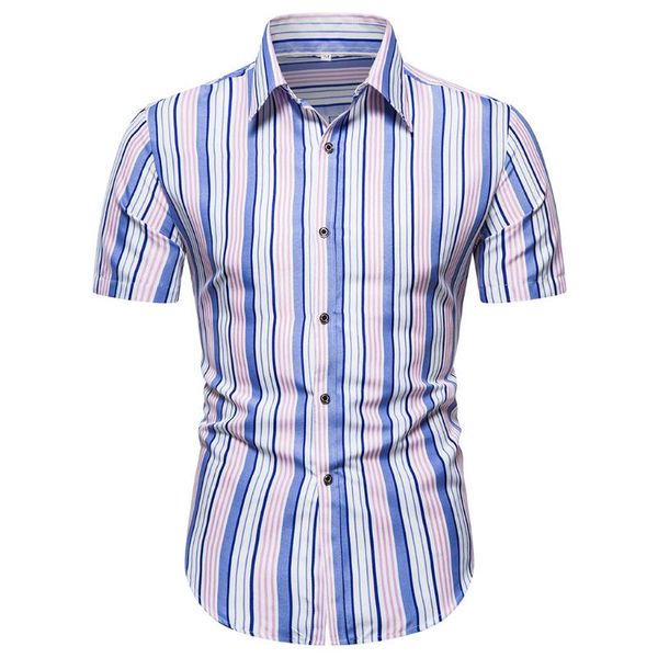 

kancoold shirt men's summer striped printed button type short-sleeved shirt vintage single slim fit mens shirts casual may29, White;black