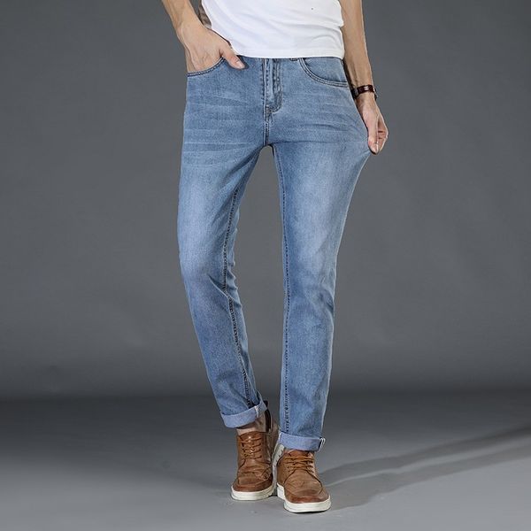 

men's jeans slim-fit stretch jean classic style light blue fashion casual denim cotton pants male brand trousers 5dts