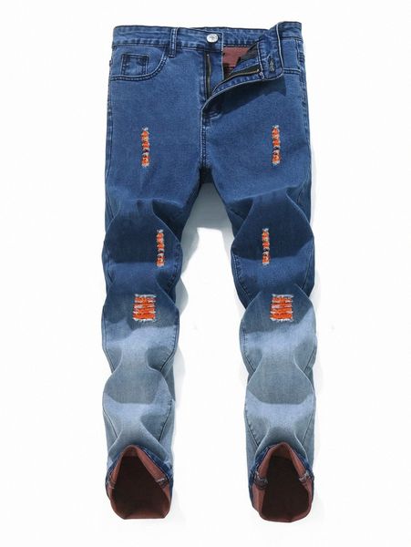 

romwe guys ripped ombre skinny jeans f0m2#, Blue