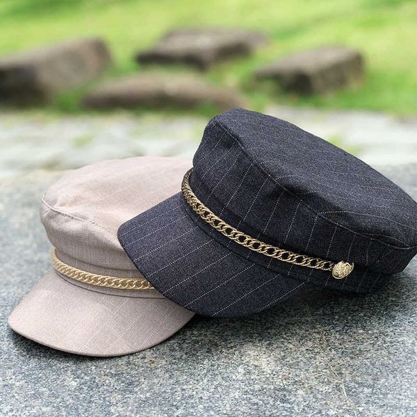 

new striped octagonal hat for women in 2021, Blue;gray
