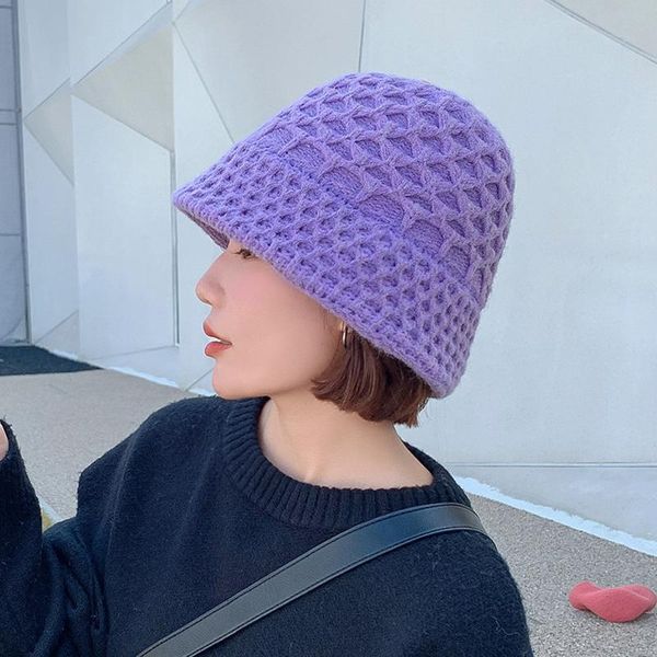 

wide brim hats women solid color simple bucket hat 2021 fashion wool fedora for female autumn winter knitted fisherman, Blue;gray