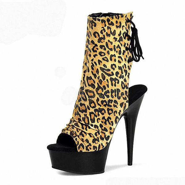 

boots 8inch high heel waterproof 15cm ankle fish mouth leopard print women pumps shoes stiletto hakken, Black