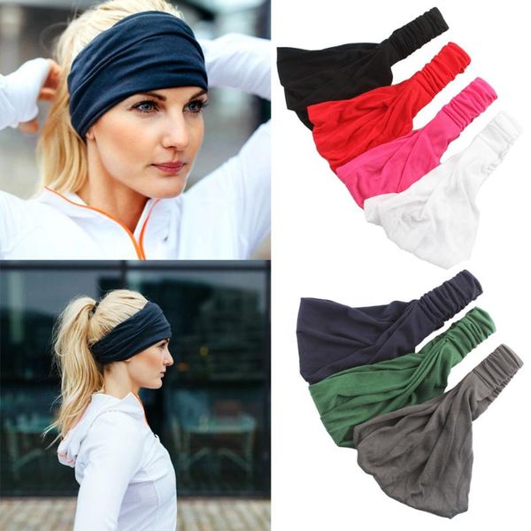 

neck ties women wide sport yoga headband stretch hairband solid elastic hair band running turban head wrap scarf accessories, Blue;purple