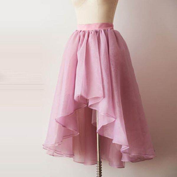 

skirts fashion organza high low women dusty pink ruffles tea length female skirt zipper style custom made faldas mujer saias, Black