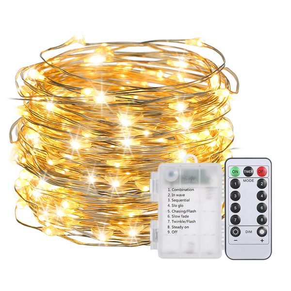 

2021 new dwterproof water 10m/32.8ft 100led string light with adjustable timers rc seiting energy from the battery decoration drum party fai