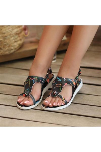 

sandals linear pattern special design, Black
