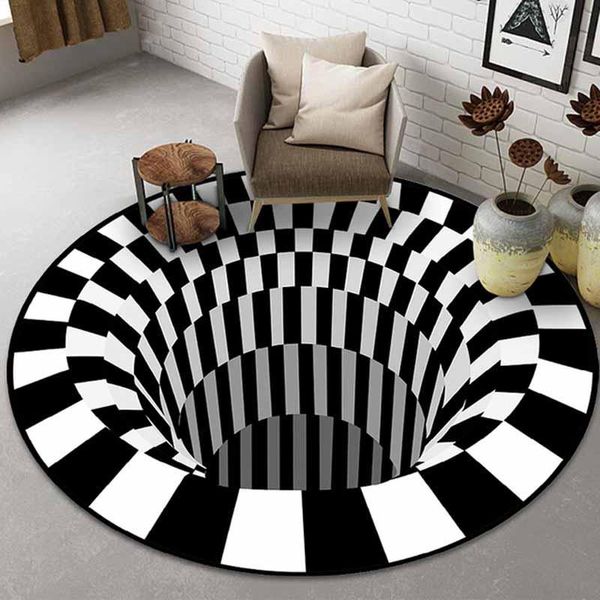 

3d vortex illusion black white round carpet anti-slip floor mat areas abstract geometric optical parlor bedroom large carpets