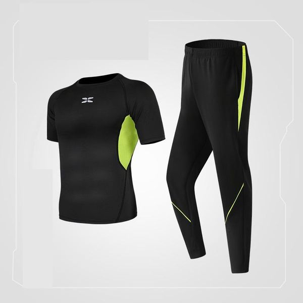 

racing sets 2021 spring and summer men's leisure outdoor sports quick dry clothes tight short sleeve loose pants running suit, Black;blue