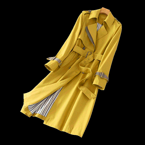

women's trench coats yellow contrast color windbreaker female autumn product medium long slim slimming wild brand coat, Tan;black