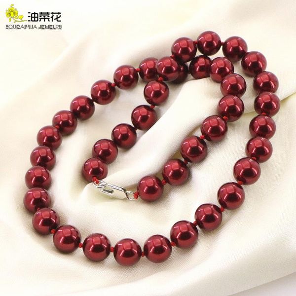 

chokers fashion elegant big red south sea pearl necklace 6-12mm woman wedding girl christmas gift jewelry beaded design wholesale, Golden;silver