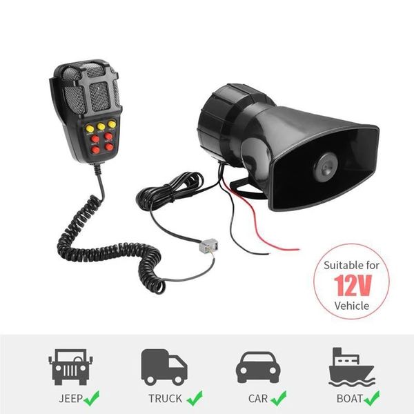 7-Sound Loud Araba Uyarı Alarm Hoparlör Polis Yangın Siren Hava Horn Bugle PA 12 V Ses Sinyal Megafon Kamyon Van Oto Motosiklet Için