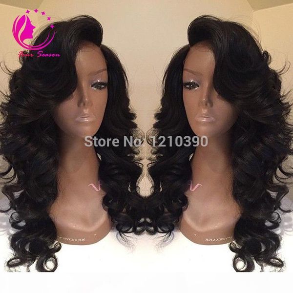 

glueless full lace human hair wigs body wave lace front wigs with side bangs brazilian virgin human hair wavy lace wigs for black women, Black;brown