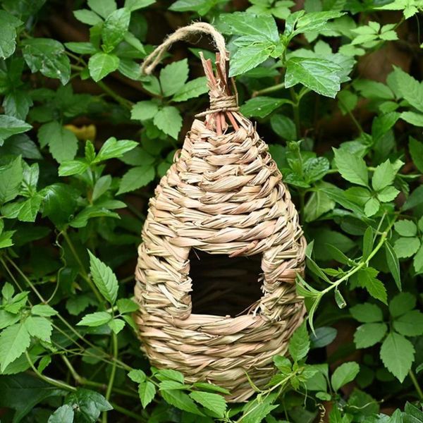 

bird cages solid lair nest hanging natural dissipate heat straw delicate woven hummingbird house for pet