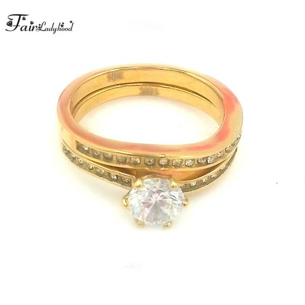 

wedding rings fairladyhood double round cz titanium steel engagement for women, Slivery;golden