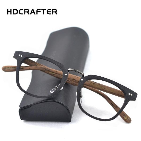 

fashion sunglasses frames hdcrafter men glasses 2021 clear lens prescription wood acetate myopia optical spectacles retro eyewear frame, Black