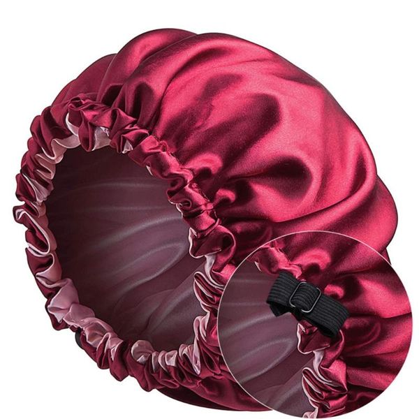 

beanie/skull caps satin bonnet sleep cap extra large double layer reversible adjustable night sleeping turban hat hair wrap head cover, Blue;gray