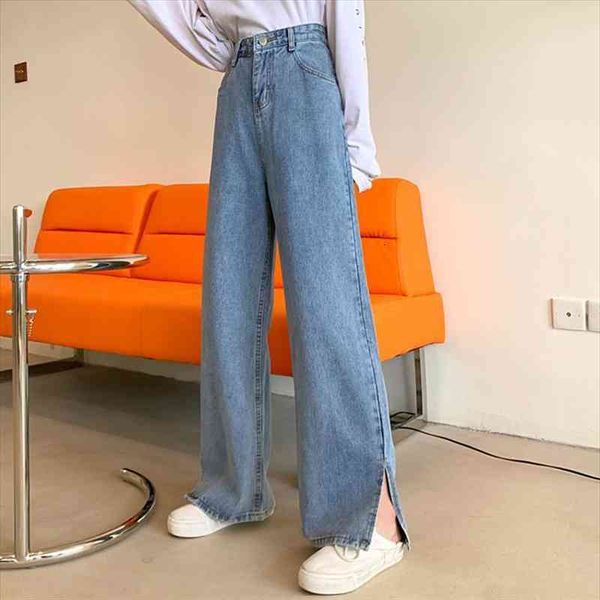 

high waist casual denim womens jeans pants spirng autumn loose wide leg pant full length trouses plus size 4xl, Blue