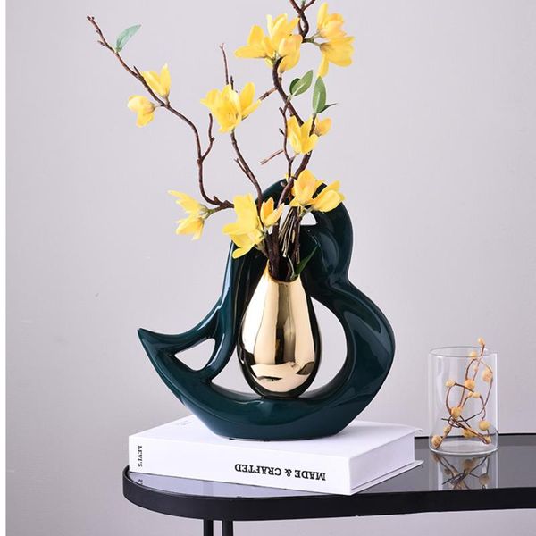 

creative heart shaped ceramic vases golden drop shaped flower arrangement hollow porcelain vase flower insert modern home decor