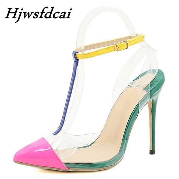 

dress shoes hjwsfdcai pvc women's pumps ladies pointed toe female sandals t-tied mixed colors thin heels gladiator party, Black