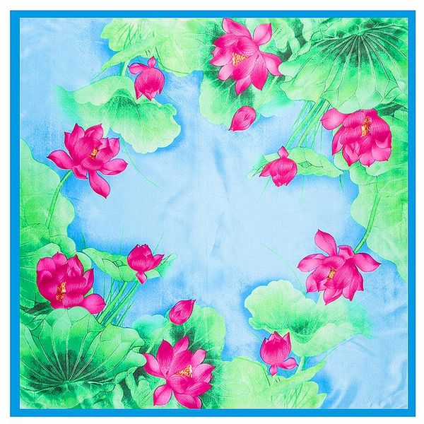 

scarves summer lotus print handkerchief fashion women's hair scarf square bandana accessories headwear pareo beach, Blue;gray