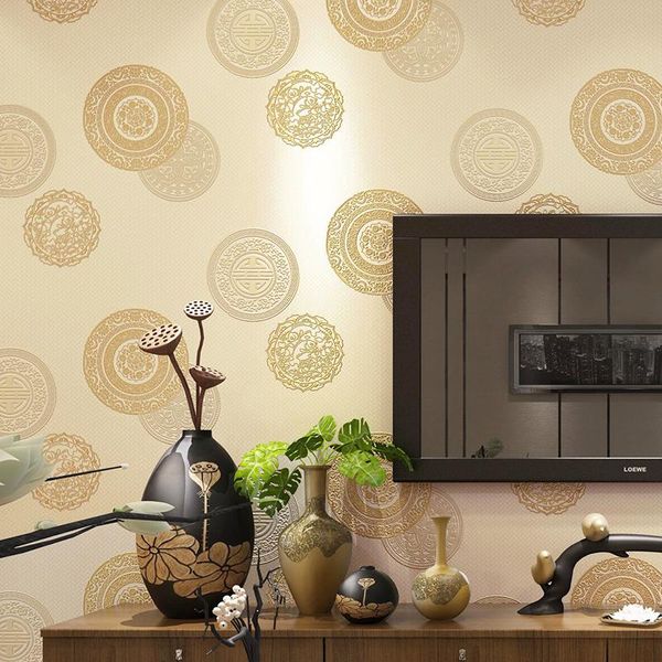 

wallpapers high grade chinese style wallpaper living room tv background roll for walls 3d red circle non-woven wall derection