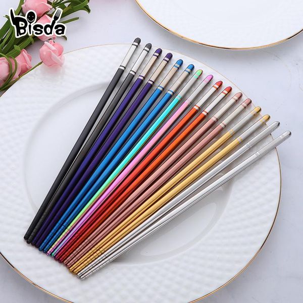 

chopsticks 8pairs stainless steel hollow sushi chop sticks anti-scalding rainbow dinnerware kitchen utensils laser