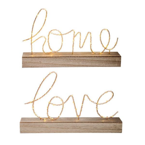 Festa Decoração Ins Nordic Wooden Love Home Letra Night Light Decor Aconchegante Bookshelf Desk Quarto Adorno Quente LED Lâmpada