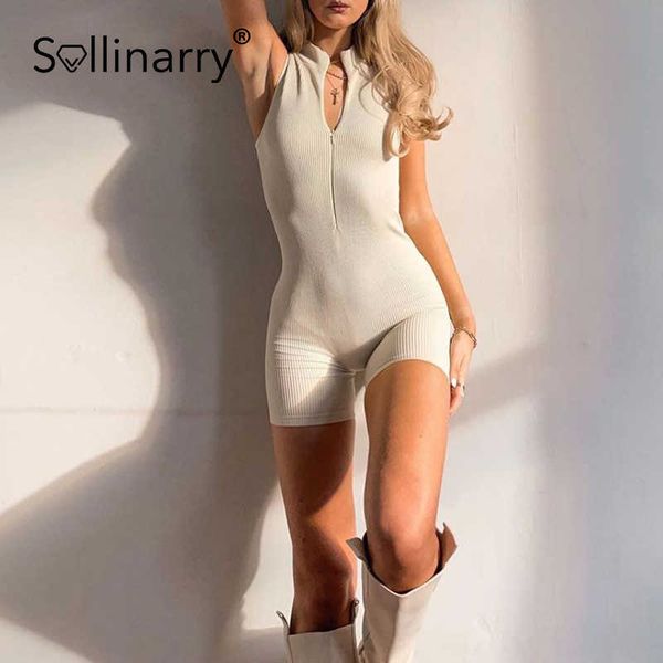 

sollinarry v neck solid rompers womens jumpsuit high street sheath bodycon romper summer fashion zipper sleeveless rompers 210709, Black;white