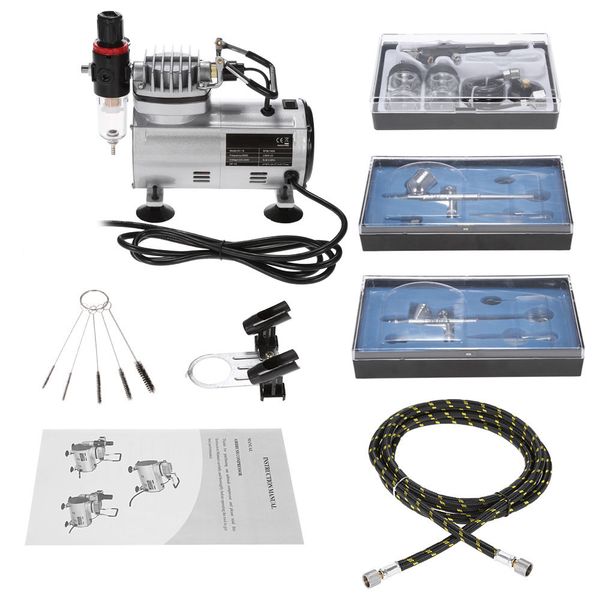 

professional airbrush kit with air compressor dual-action hobby spray air brush set tattoo nail art paint ply cleaning brush