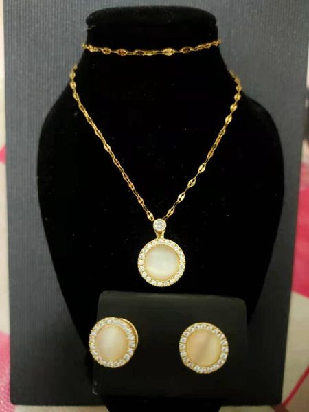 

earrings & necklace a set of rotatable cat's eye and necklaces, Silver