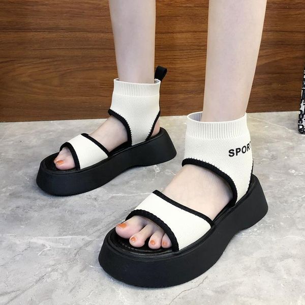 

sandals thick-soled knitted women 2021 summer roman platform shoe covers with open toe and breathable cool, Black
