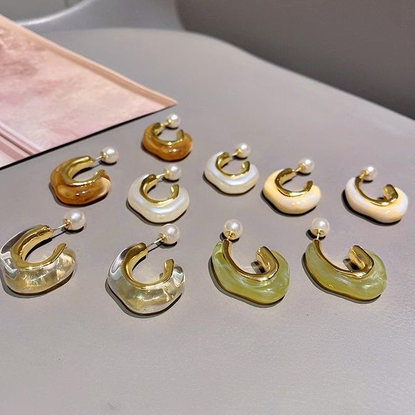 

hoop & huggie 2021 trend fashion vintage pearl -shaped earrings for women girl daily party jewelry gift unusual earring, Golden;silver