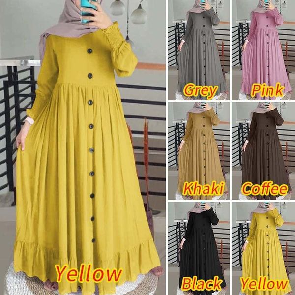 

ethnic clothing muslim fashion dress large size 2021 abaya dubai women shirt long sleeve maxi vestidos button robe high waist kuftan, Red