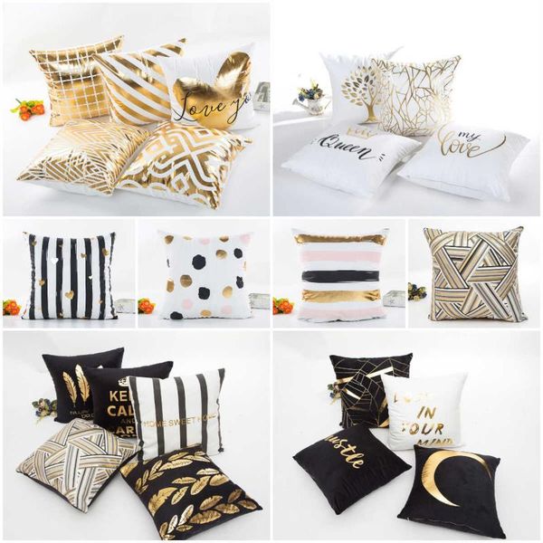 

cushion/decorative pillow gold bronzing simple geometry cushion cover nordic black white pillowcase sofa couch bed livingroom decorative thr