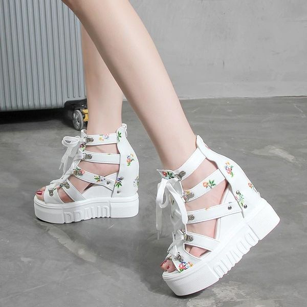 

sandals outdoor thick bottom platform hollow roman shoes fashion wedges t-strap suoer high heels sandalias mujer 2021, Black