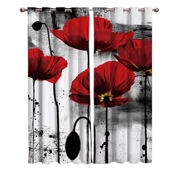

curtain & drapes ink painting red flower poppy curtains living room kids kitchen indoor floral panels with grommets valance