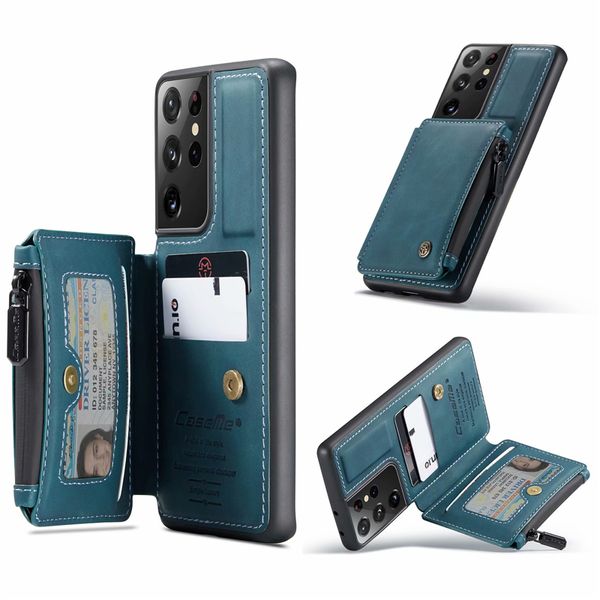 Modische, stoßfeste Vintage-Matte-Leder-Kickstand-Brieftaschenhüllen für Samsung Galaxy Note 20 10 Ultra S23 S22 S21 Ultra iPhone 15 14 14Pro 14Plus 13 12 11 Pro X XS 15Pro