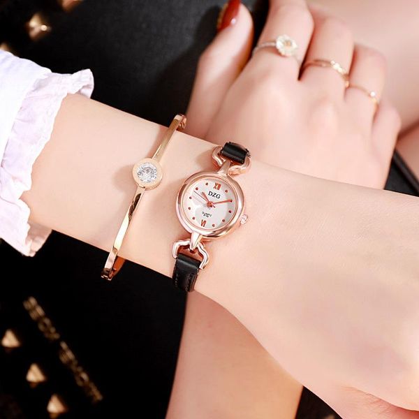 

wristwatches trendy fashion ladies watch simple casual atmospheric student small dial belt quartz, Slivery;brown