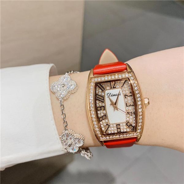 

wristwatches fashion tempting red leather strap watches for women water proof crystals wrist watch candy colors girls students quartz, Slivery;brown