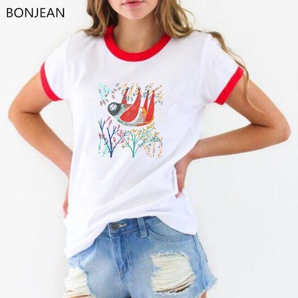

women clothes 2021 watercolor sloth animal print t shirt femme harajuku kawaii tee shirt white female t-shirt drop shipping
