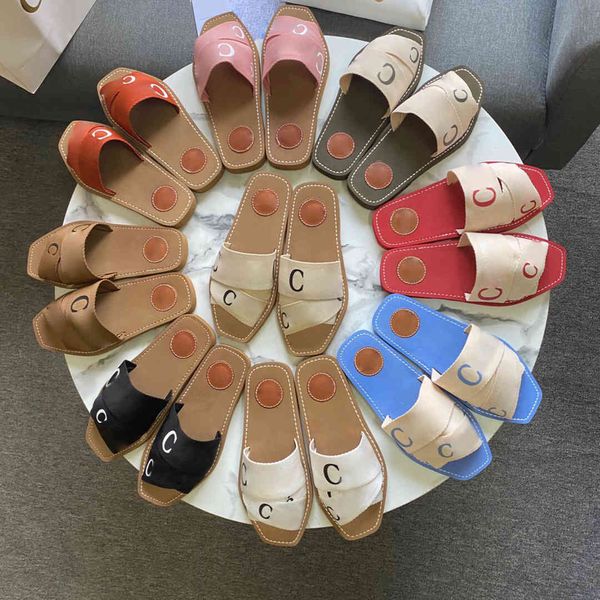 

branded luxurys d 2021 sandals slipper cross woven roman slippers shoes print slide summer wide flat lady canvas lettering yw, Black