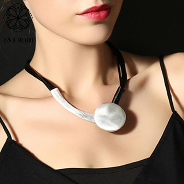 

pendant necklaces decorative chain metal necklace adjustable zinc alloy rope accessories women jewelry round suspension collier femme 2021, Silver