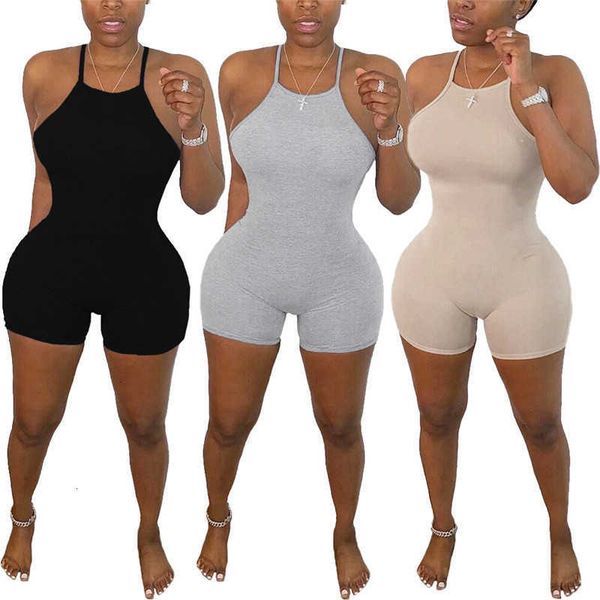 

women's jumpsuits & rompers halter skinny fashion backless solid color slim short summer women designer jump ecgi, Black;white