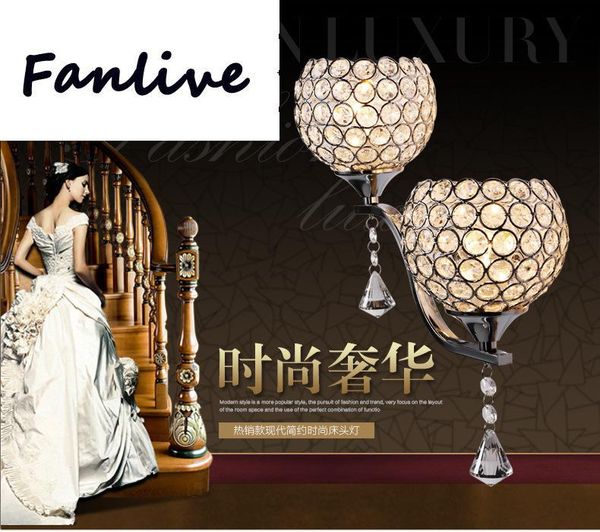 

wall lamps 5pcs modern bedside bedroom stair lamp crystal lights e27 luminaria led single gold silver color indoor bathroom light