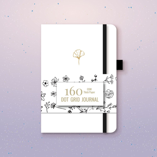 

notepads a5 ginkgo leaf dotted notebook dot grid journal white plants hardcover 160gsm bamboo paper, 5*5mm dots, numbered 160 pages, Purple;pink