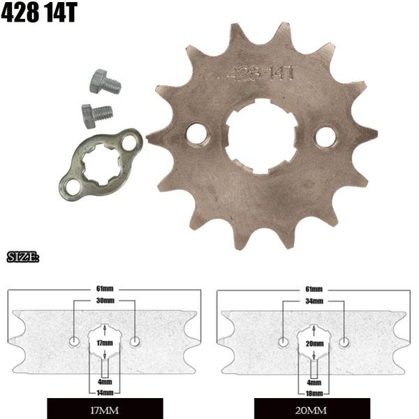 

parts 428 14t tooth 17mm 20mm front engine sprocket atv bike 50cc 70cc 90cc 110cc 125cc 150cc