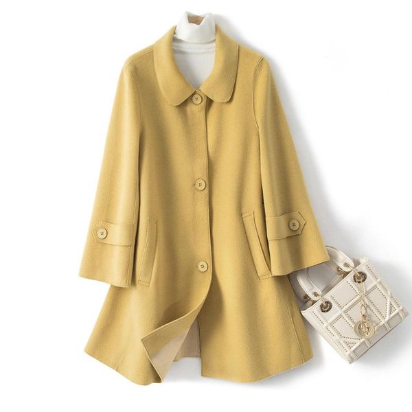 

women's wool & blends 2021 winter fashion woolen coat women korean lady temperament single-breasted long sleeve female outerwear mujere, Black