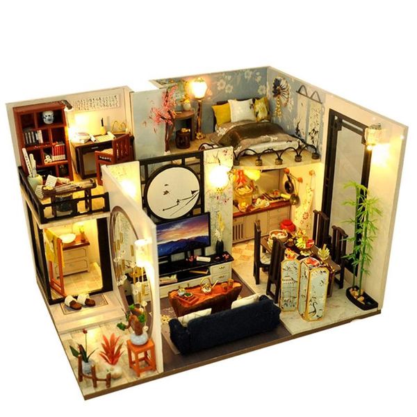 

decorative objects & figurines dollhouse miniature with furniture diy chinese loft small house hand-assembled model creative toys christmas