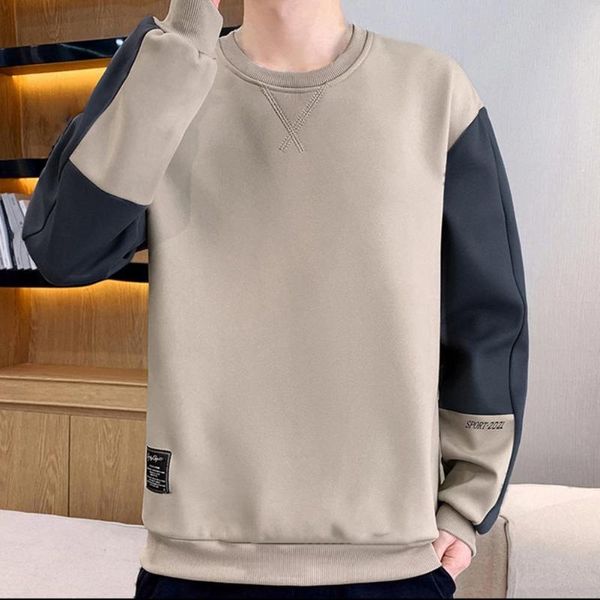 

men's hoodies & sweatshirts student sweatshirt contrast colors round neck loose casual long sleeve all match men for daily wear, Black