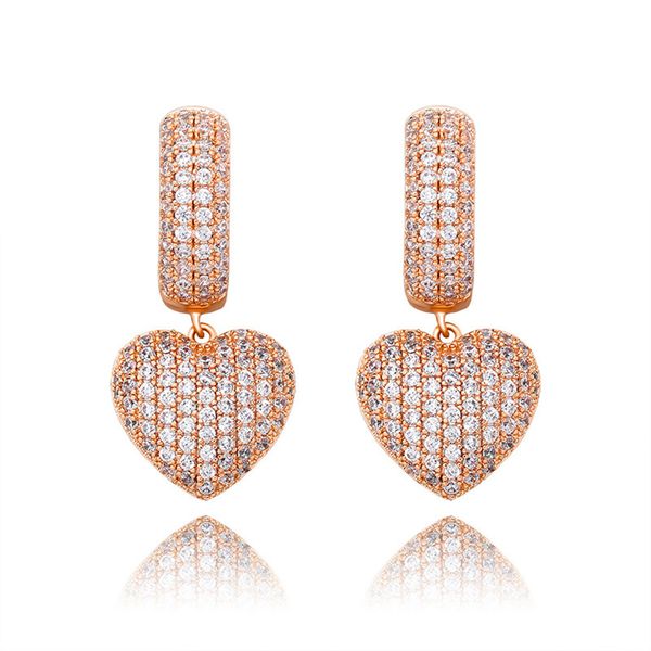 

hip hop heart dangle earring bling 14k real gold plated prevent allergy earrings for women gift, Silver